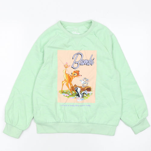 Marks and Spencer Girls Green Bambi Pullover Graphic Sweatshirt 7-8 Years