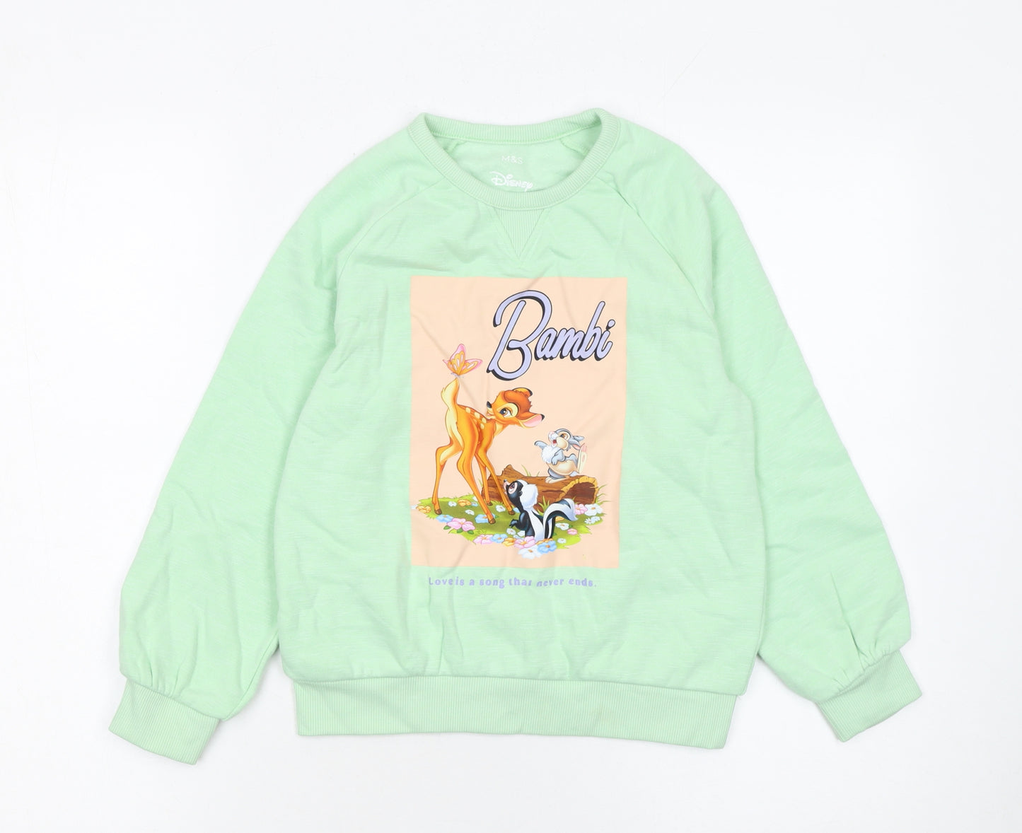 Marks and Spencer Girls Green Bambi Pullover Graphic Sweatshirt 7-8 Years