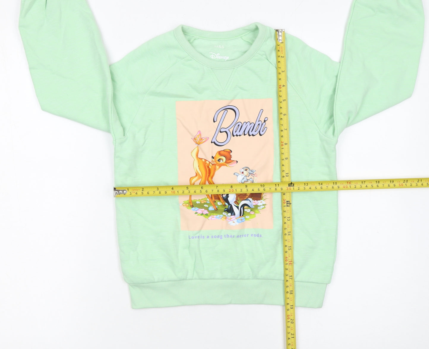 Marks and Spencer Girls Green Bambi Pullover Graphic Sweatshirt 7-8 Years