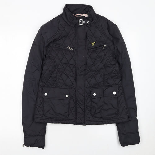 Le Breve Womens Black L Quilted Short Jacket with Belt Detail