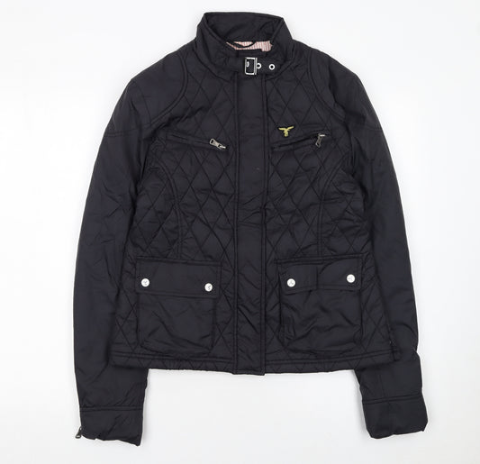 Le Breve Womens Black L Quilted Short Jacket with Belt Detail