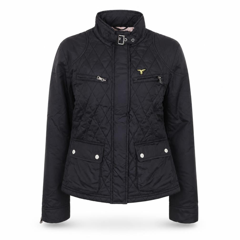 Le Breve Womens Black L Quilted Short Jacket with Belt Detail