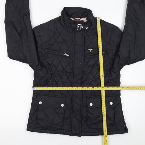 Le Breve Womens Black L Quilted Short Jacket with Belt Detail
