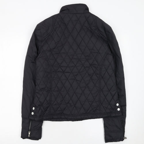 Le Breve Womens Black L Quilted Short Jacket with Belt Detail