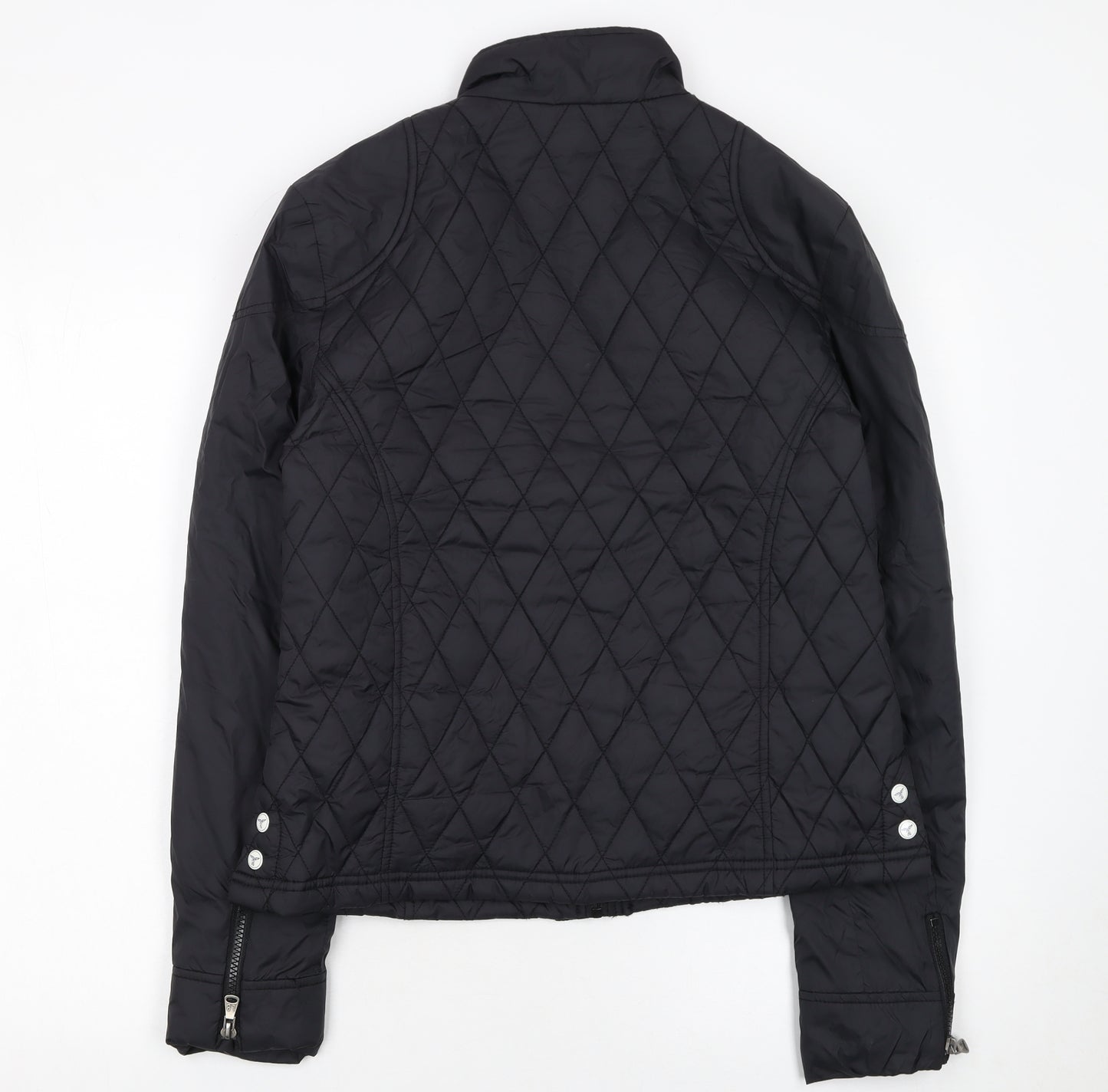 Le Breve Womens Black L Quilted Short Jacket with Belt Detail
