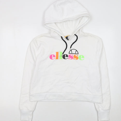 Ellesse Womens White Pullover Hoodie UK 10 Cotton Blend Logo Design