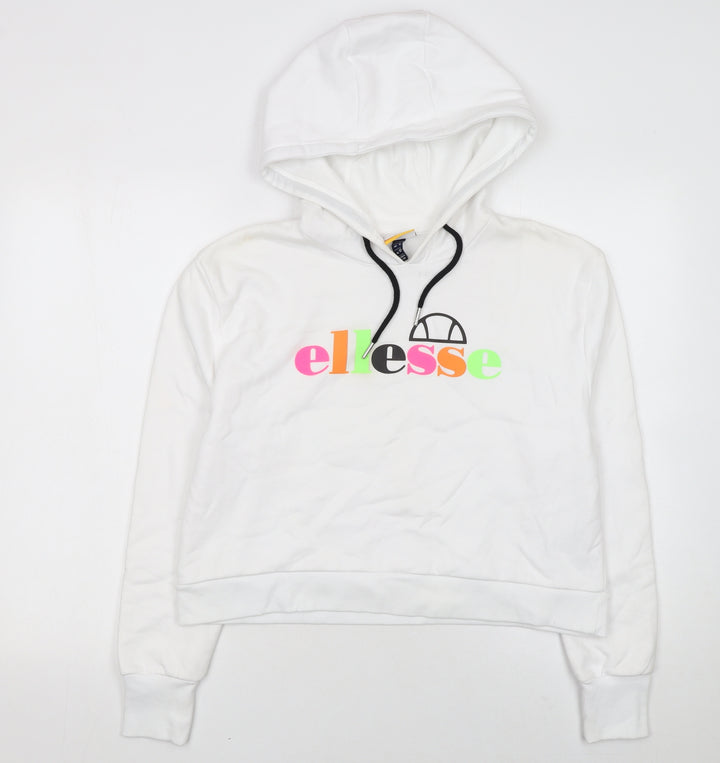 Ellesse Womens White Pullover Hoodie UK 10 Cotton Blend Logo Design