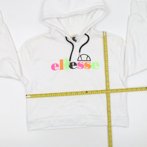 Ellesse Womens White Pullover Hoodie UK 10 Cotton Blend Logo Design
