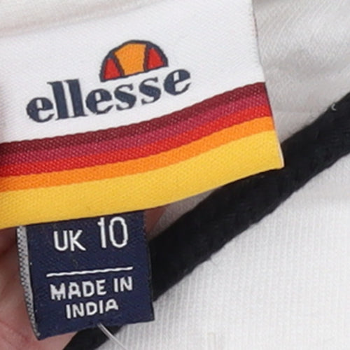 Ellesse Womens White Pullover Hoodie UK 10 Cotton Blend Logo Design