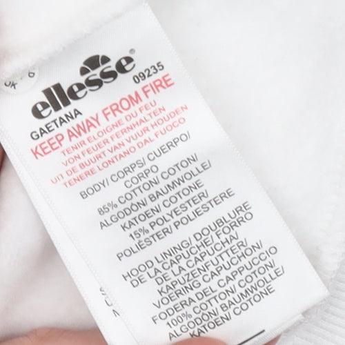 Ellesse Womens White Pullover Hoodie UK 10 Cotton Blend Logo Design