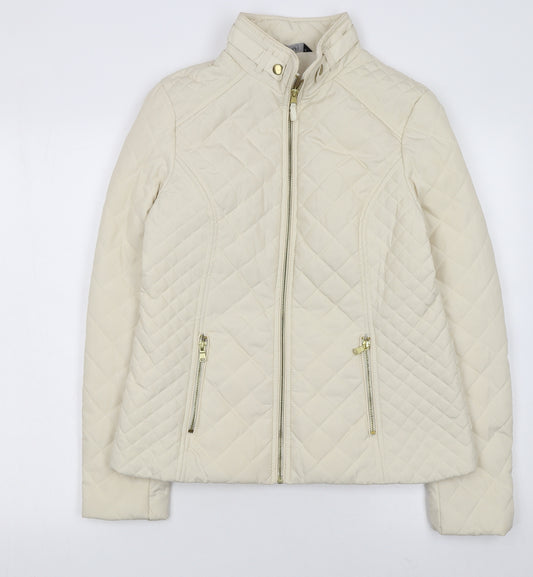 F&F Women’s Ivory Quilted Full Zip Short Jacket Size 12