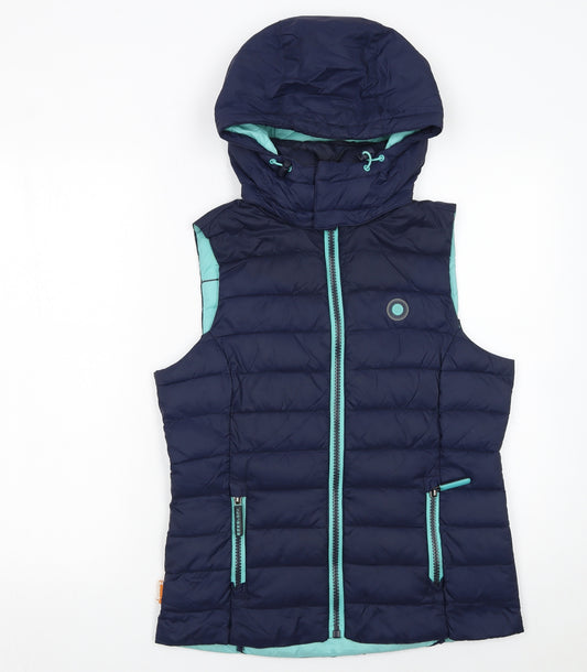Superdry Women's Blue Hooded Puffer Gilet M Lightweight Travel