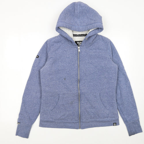 Superdry Women Blue Full Zip Hoodie Sherpa Lined Size L