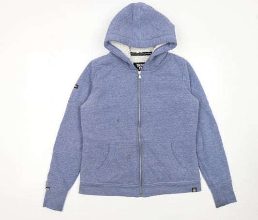 Superdry Women Blue Full Zip Hoodie Sherpa Lined Size L