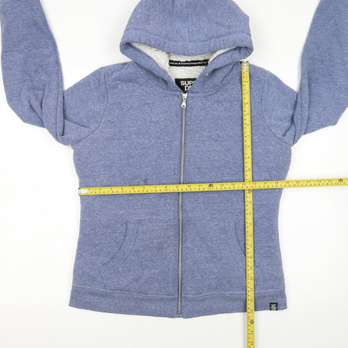 Superdry Women Blue Full Zip Hoodie Sherpa Lined Size L