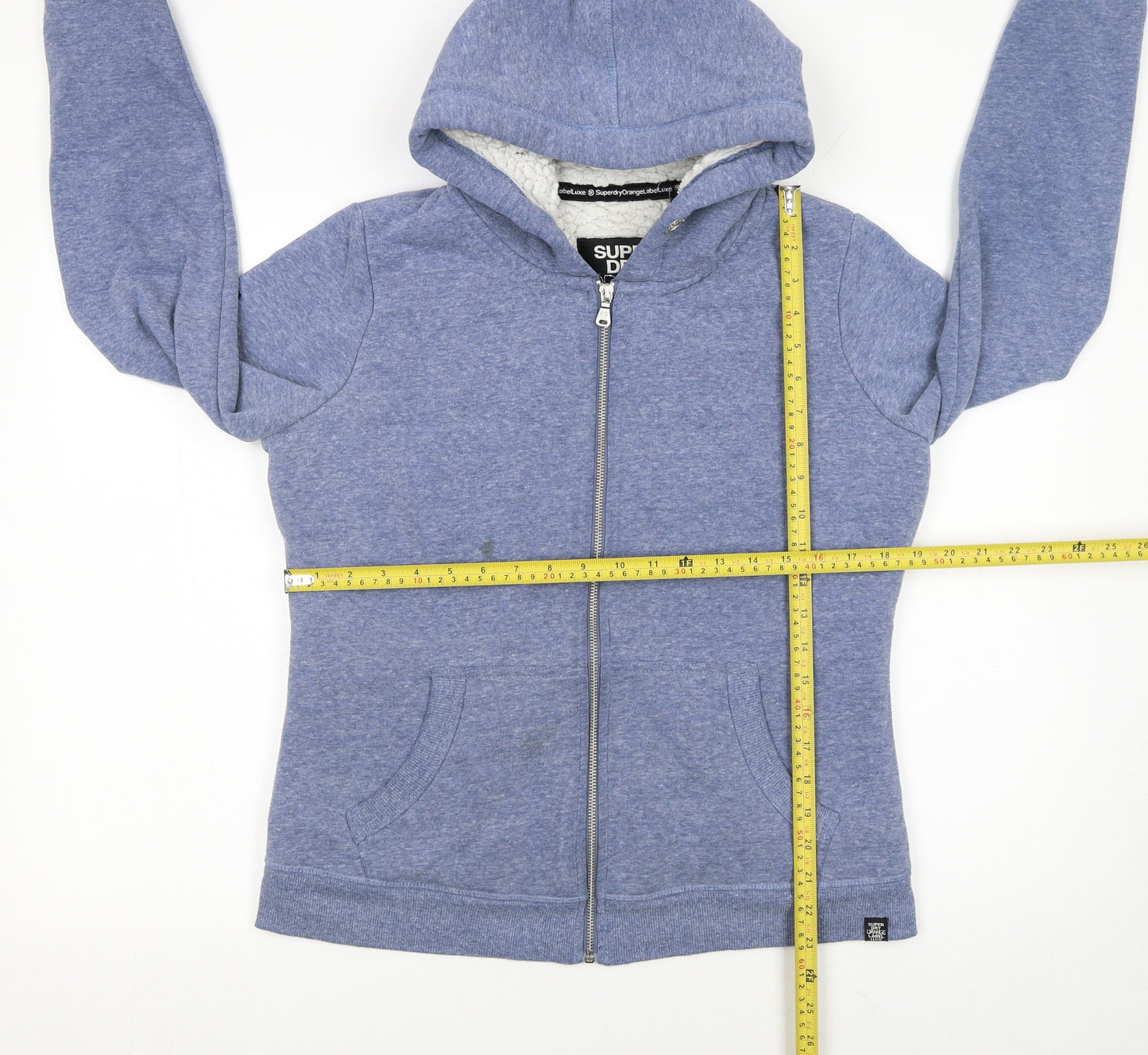 Superdry Women Blue Full Zip Hoodie Sherpa Lined Size L
