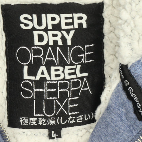 Superdry Women Blue Full Zip Hoodie Sherpa Lined Size L