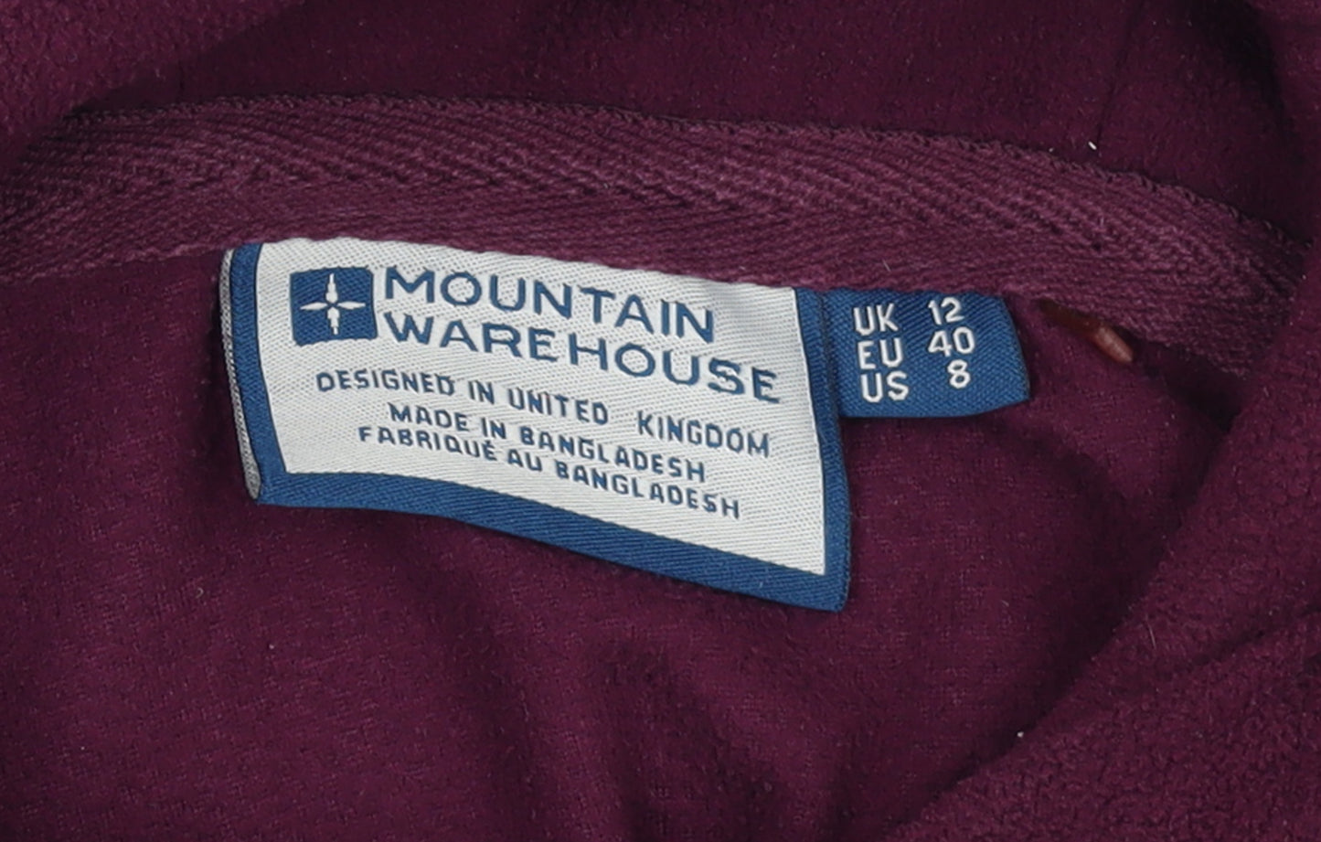 Mountain Warehouse Womens Burgundy Fleece Pullover Hoodie UK 12