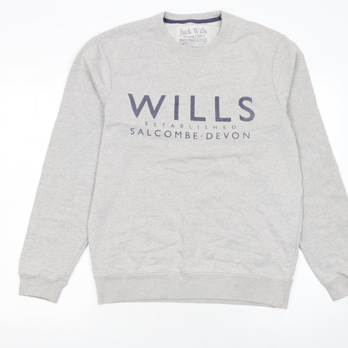 Jack Wills Men's Grey Pullover Sweatshirt M Crew Neck Logo