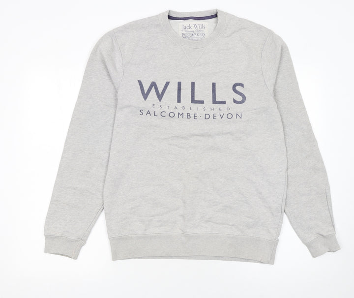 Jack Wills Men's Grey Pullover Sweatshirt M Crew Neck Logo