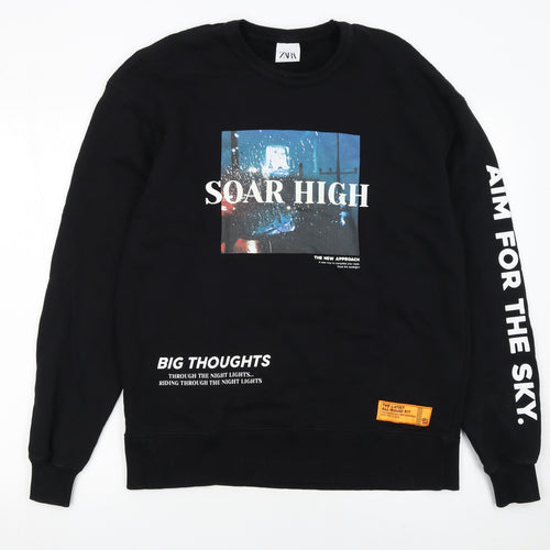 Zara Men's Black Graphic Print Pullover Sweatshirt Size M