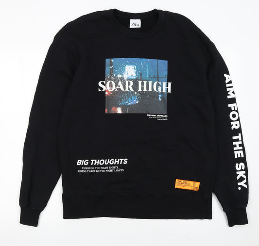 Zara Men's Black Graphic Print Pullover Sweatshirt Size M