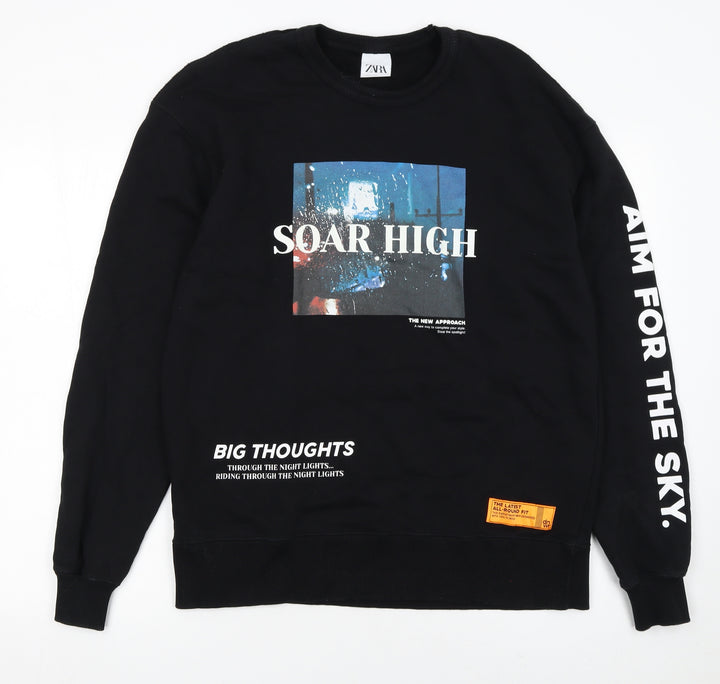 Zara Men's Black Graphic Print Pullover Sweatshirt Size M