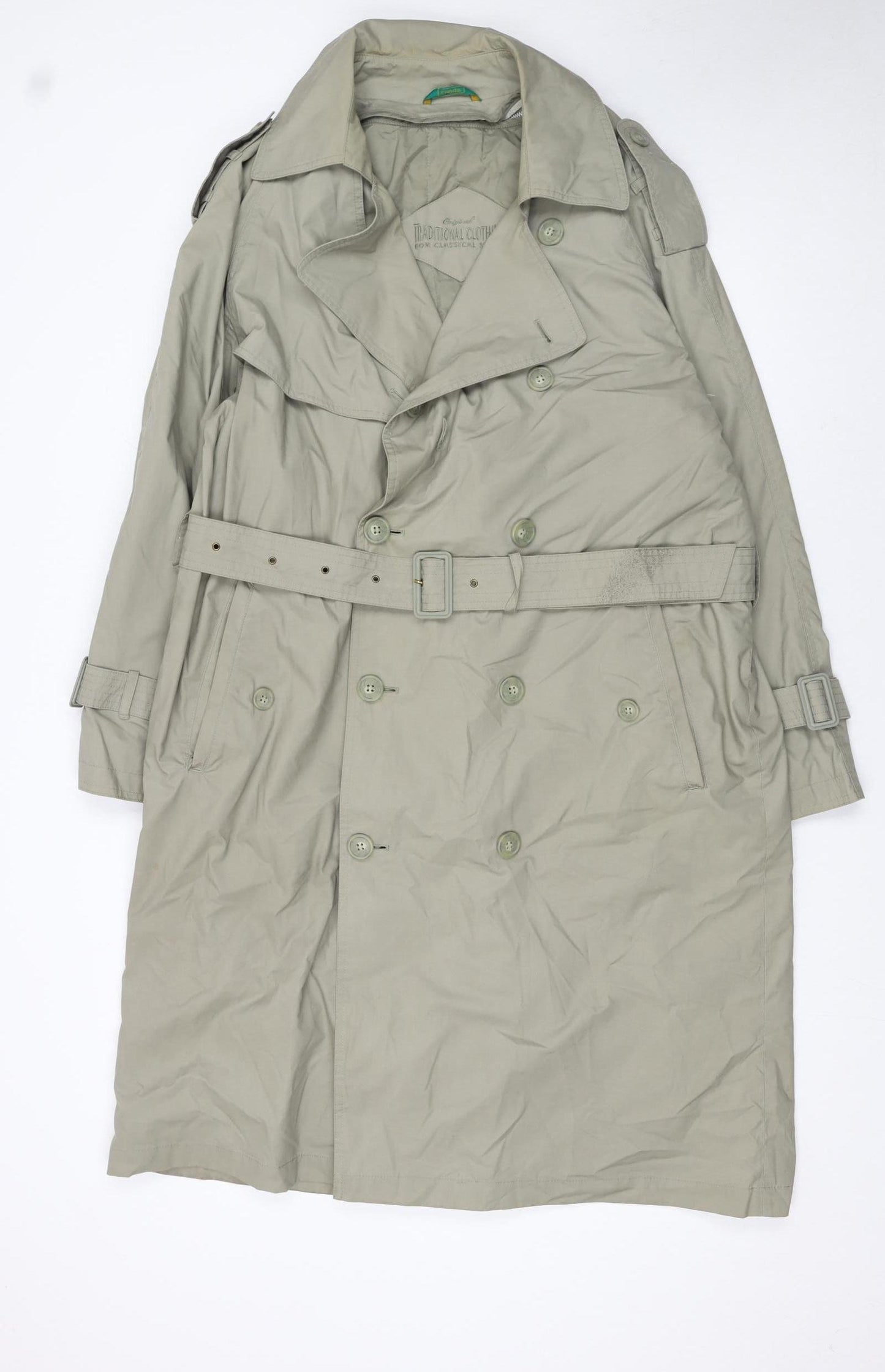 Canda Women's Beige Long Trench Coat Size 16 Belted Classic Style