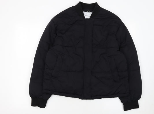 Bershka Women’s Black Bomber Jacket Size 8 Padded Zip Casual Coat