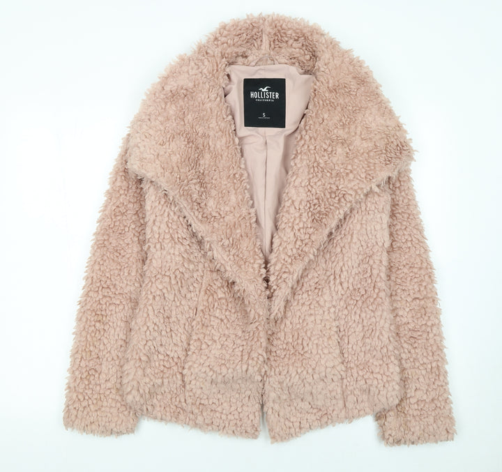 Hollister Women Beige Faux Fur Short Jacket Size S