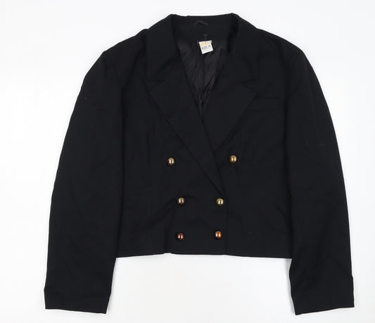 Etam Women Black Size 16 Double-Breasted Cropped Blazer