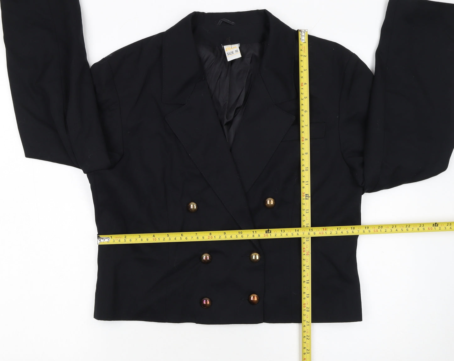 Etam Women Black Size 16 Double-Breasted Cropped Blazer
