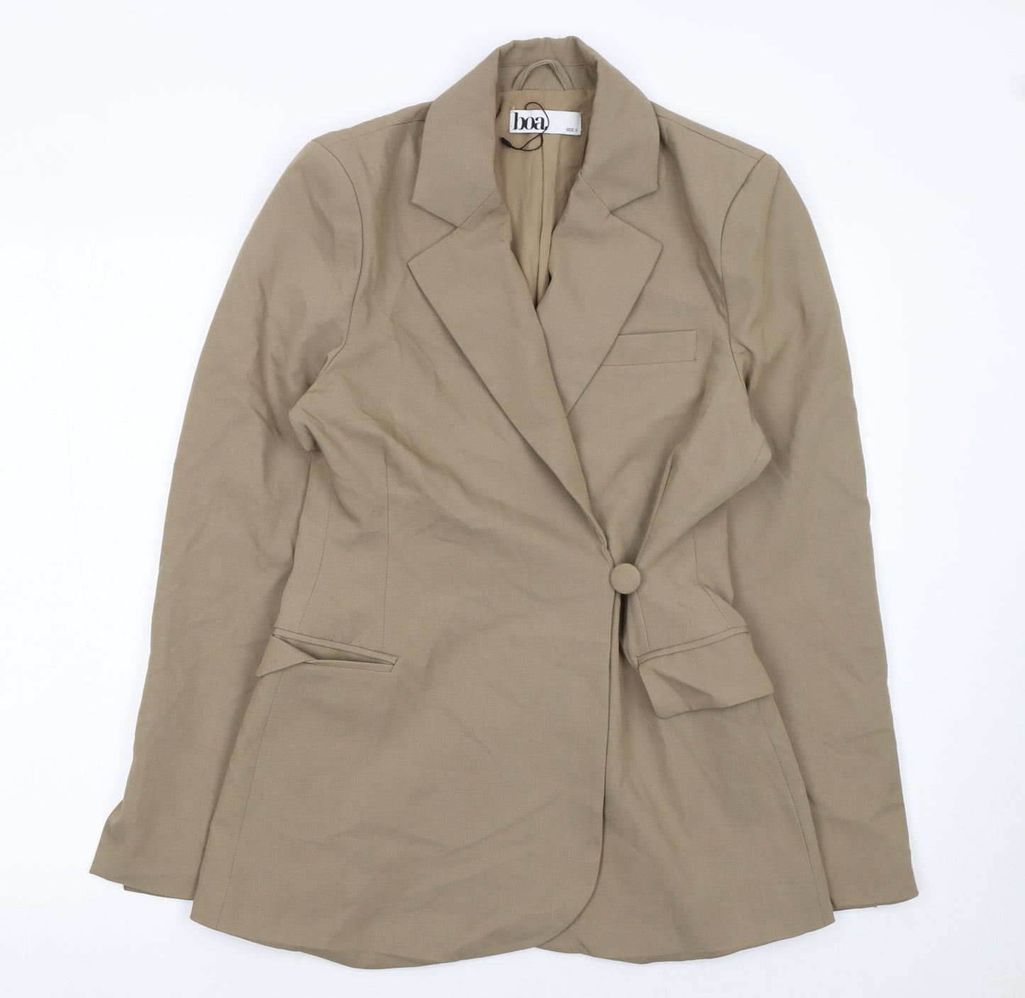 Boa Women Beige Single Breasted Blazer Jacket Size S Wool Blend