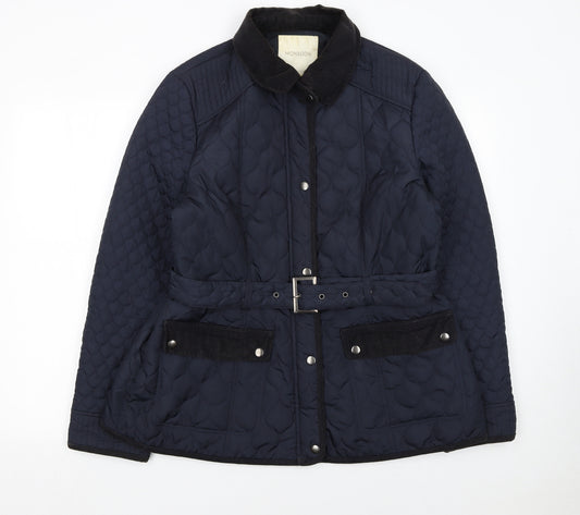 Monsoon Women's Blue Quilted Mid-Length Belted Jacket Size 18