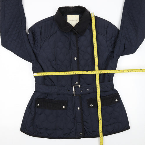 Monsoon Women's Blue Quilted Mid-Length Belted Jacket Size 18