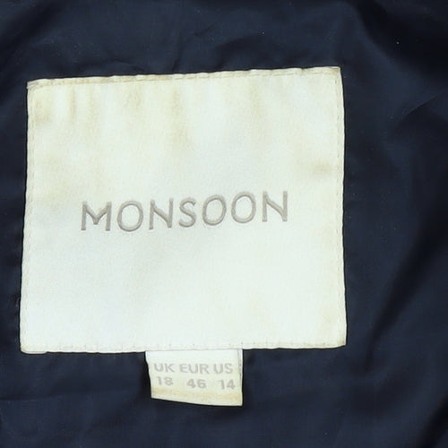 Monsoon Women's Blue Quilted Mid-Length Belted Jacket Size 18