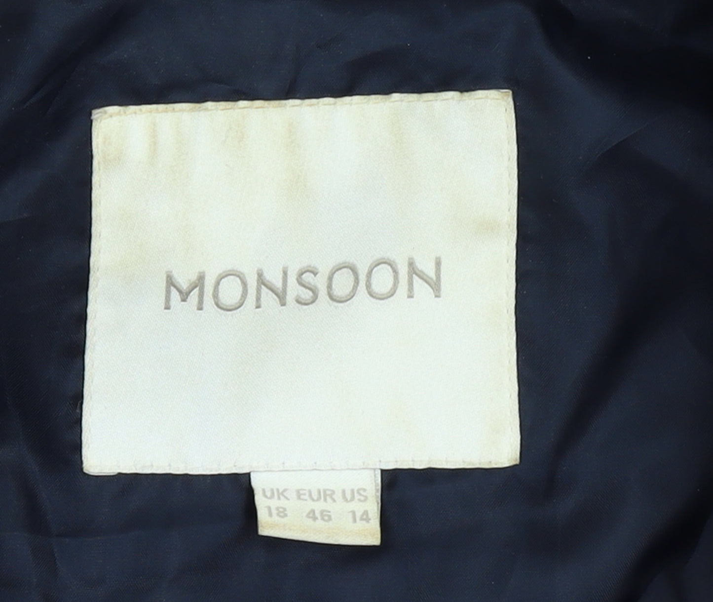 Monsoon Women's Blue Quilted Mid-Length Belted Jacket Size 18