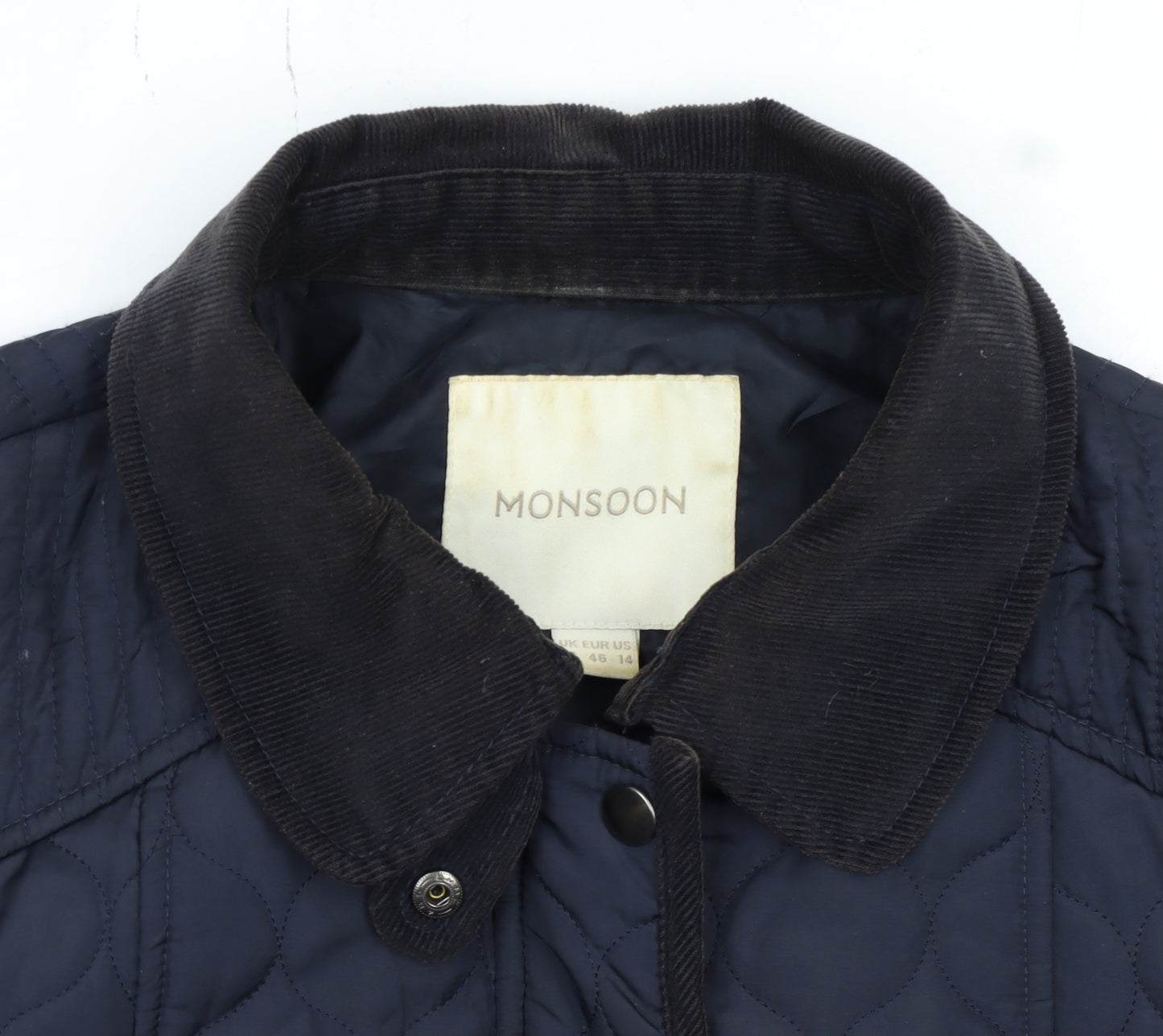 Monsoon Women's Blue Quilted Mid-Length Belted Jacket Size 18