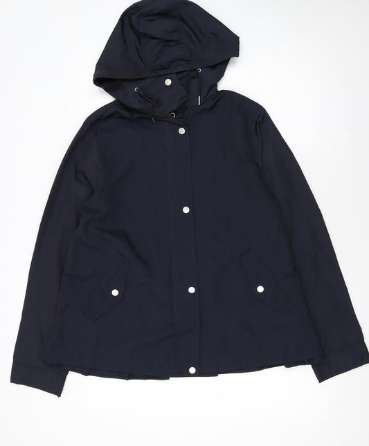 Zara Basic Women Blue Hooded Rain Coat Jacket Size L Lightweight