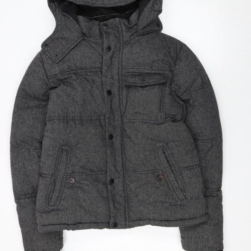 Burton Menswear Men Grey Hooded Puffer Jacket Medium