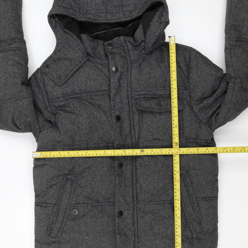 Burton Menswear Men Grey Hooded Puffer Jacket Medium