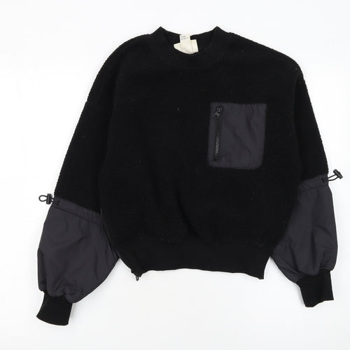 H&M Move Womens Black XS Pullover Sweatshirt with Zip Pocket