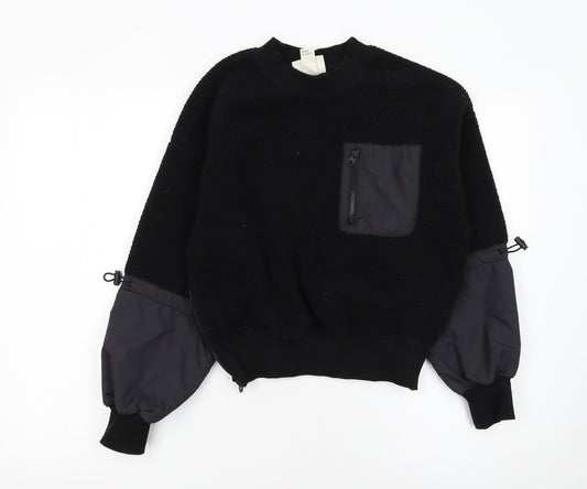 H&M Move Womens Black XS Pullover Sweatshirt with Zip Pocket