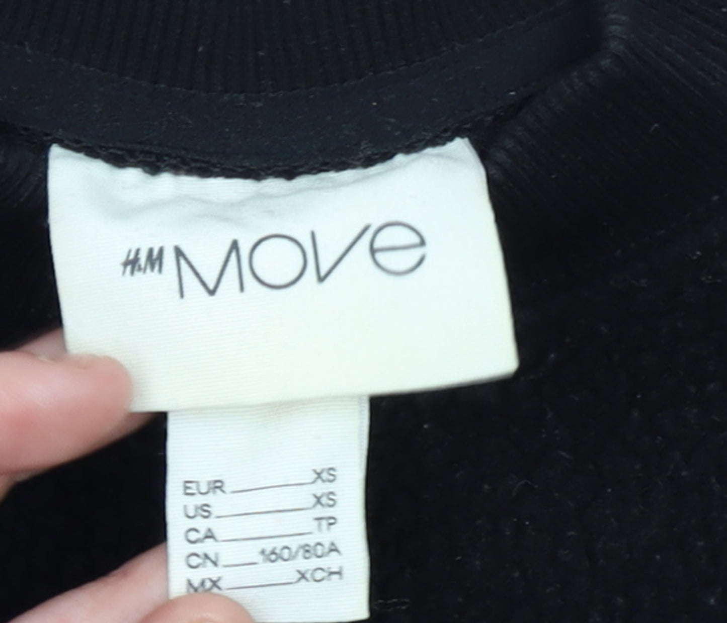 H&M Move Womens Black XS Pullover Sweatshirt with Zip Pocket
