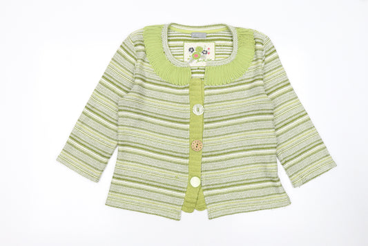 Marks and Spencer Women’s Green Striped Cotton Cardigan L