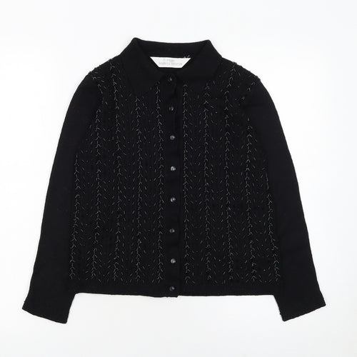 Marks and Spencer Women's Black Collared Cardigan Size 12 Wool Blend