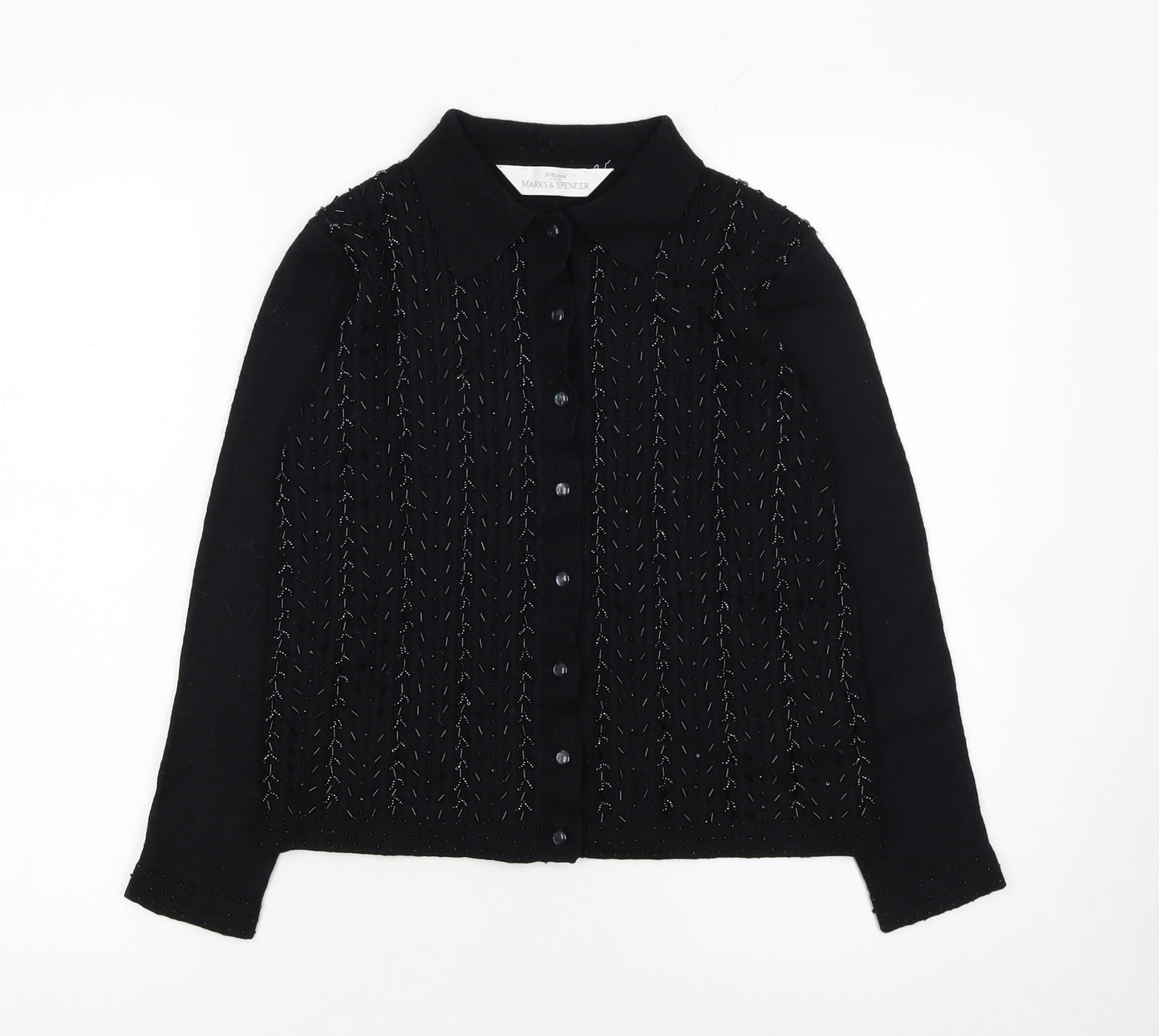 Marks and Spencer Women's Black Collared Cardigan Size 12 Wool Blend