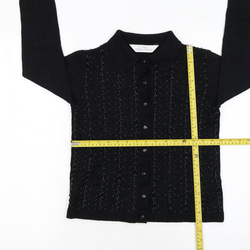Marks and Spencer Women's Black Collared Cardigan Size 12 Wool Blend