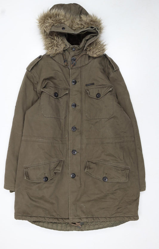 Sonneti Men's Green XL Long Hooded Parka Coat with Faux Fur Trim