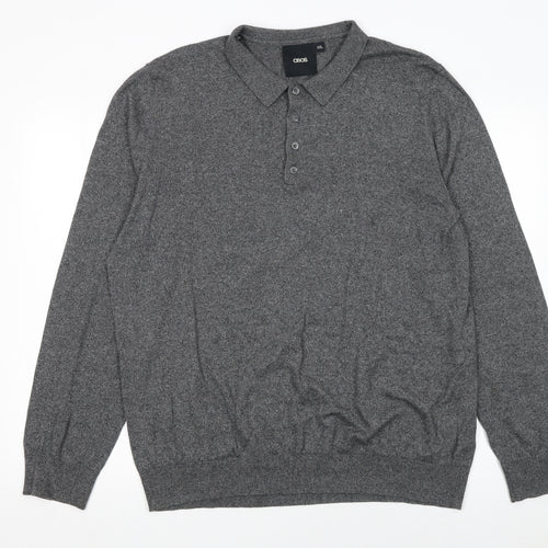 ASOS Men’s Grey Cotton Long Sleeve Polo Shirt 2XL Regular Fit